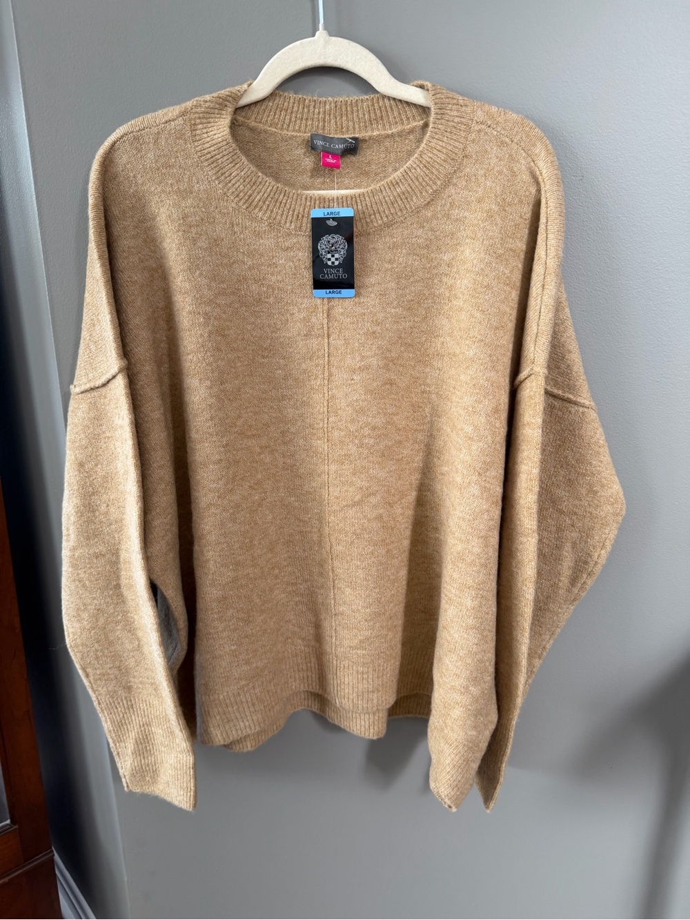 NWT. Vince Camuto Camel Tan Crewneck Sweater. Large